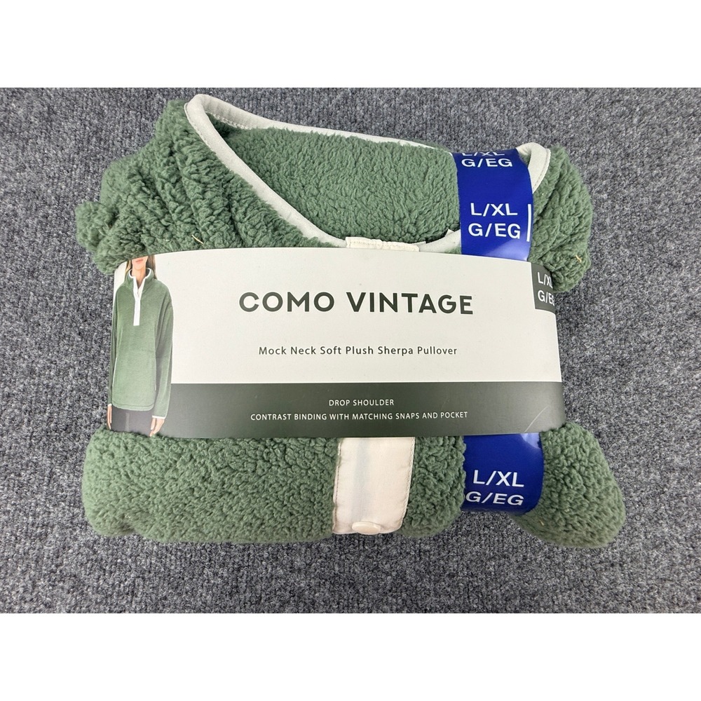 Como Vintage Mock Neck Soft Plush Sherpa Pullover Sea Spray Green L/XL 672185